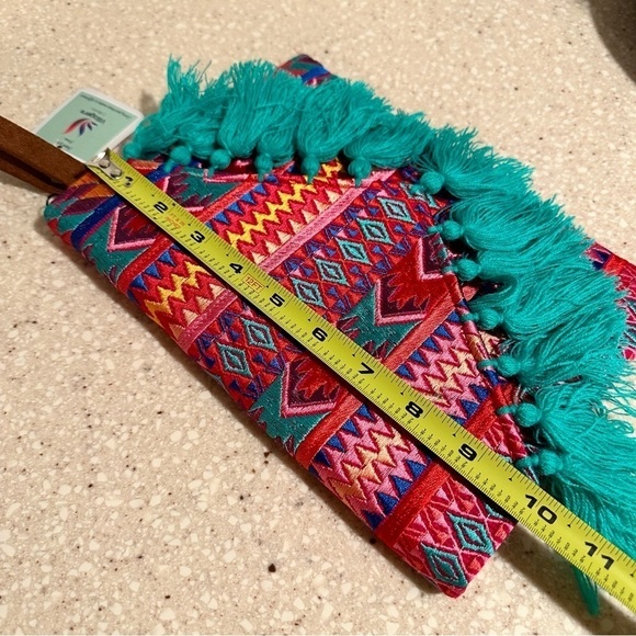 Ethnic Boho Large Clutch Suede Wristlet Bag Handmade Embroidery Tassels Indi NEW - Picture 11 of 16